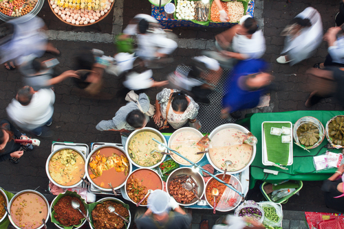 Busy street food market in Bangkok