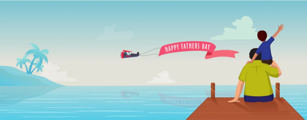 illustration, father's day, father, son, island