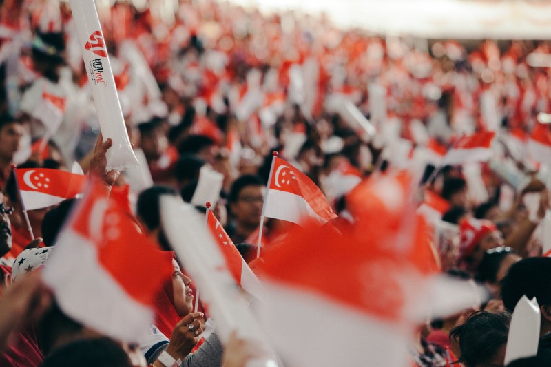 Crowd, Singapore, Flags