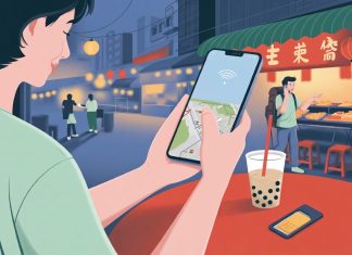 Taiwan SIM Card vs eSIM: Which One Should Travellers Choose? Traveller using smartphone with Taiwan SIM card for navigation in Taipei