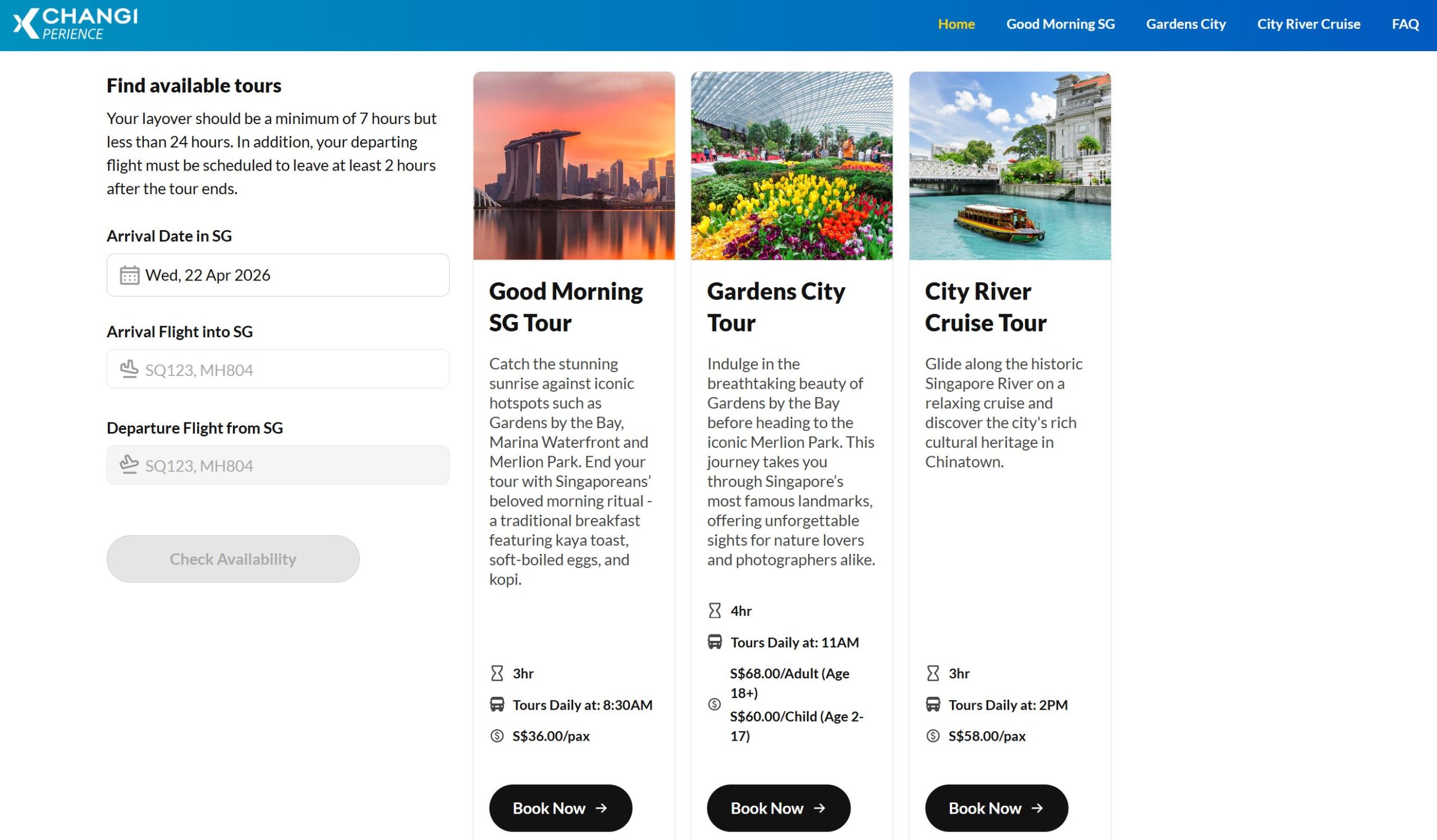 Singapore Transit Tours ChangiXperience booking site
